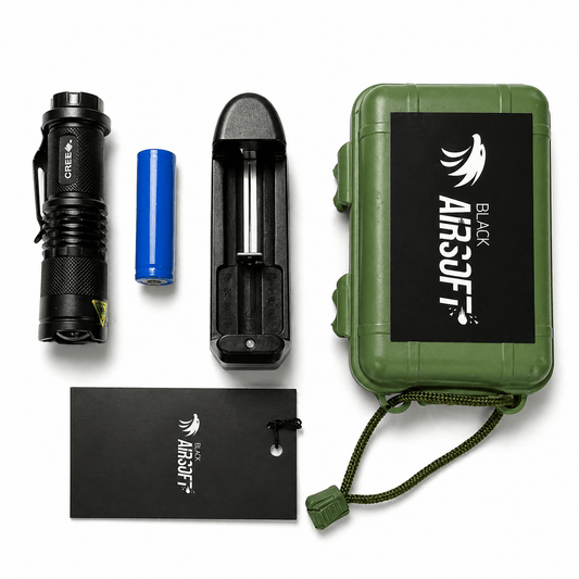 Мини фенер Black Airsoft CREE с презареждаща батерия и зарядно