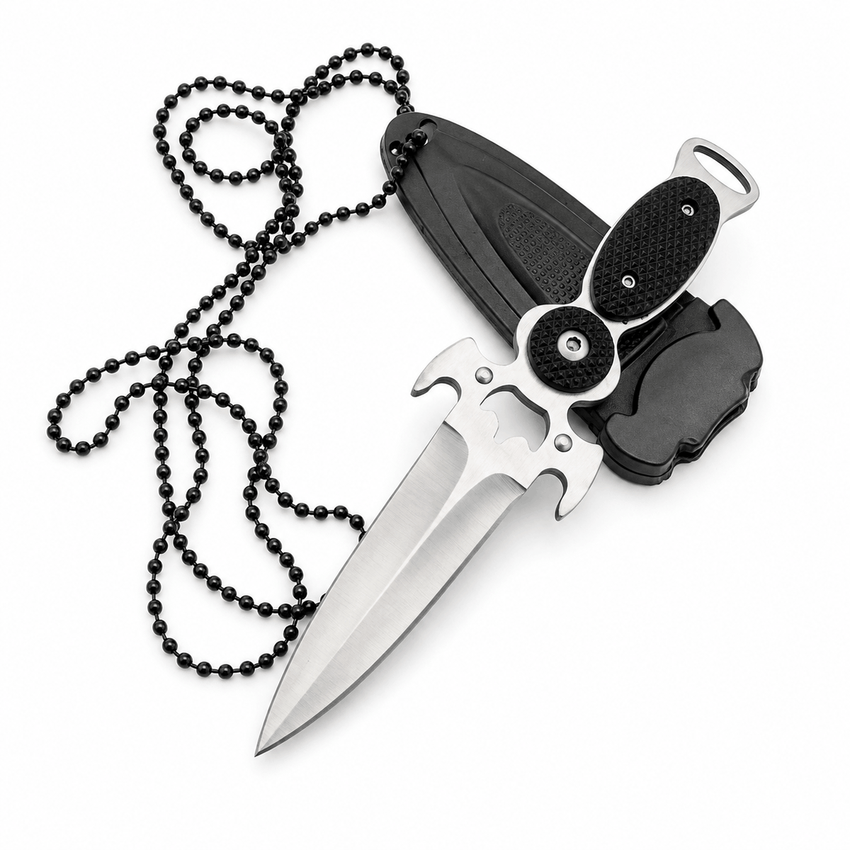 Kompaktes Messer Black AirSoft DAGGER mit Etui und Kette
