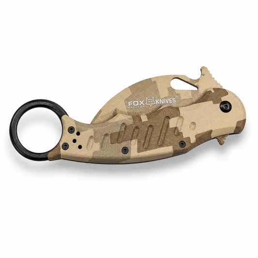 Karambit Fox Knives N690Co Desert Camo összecsukható kés, 19,5 cm
