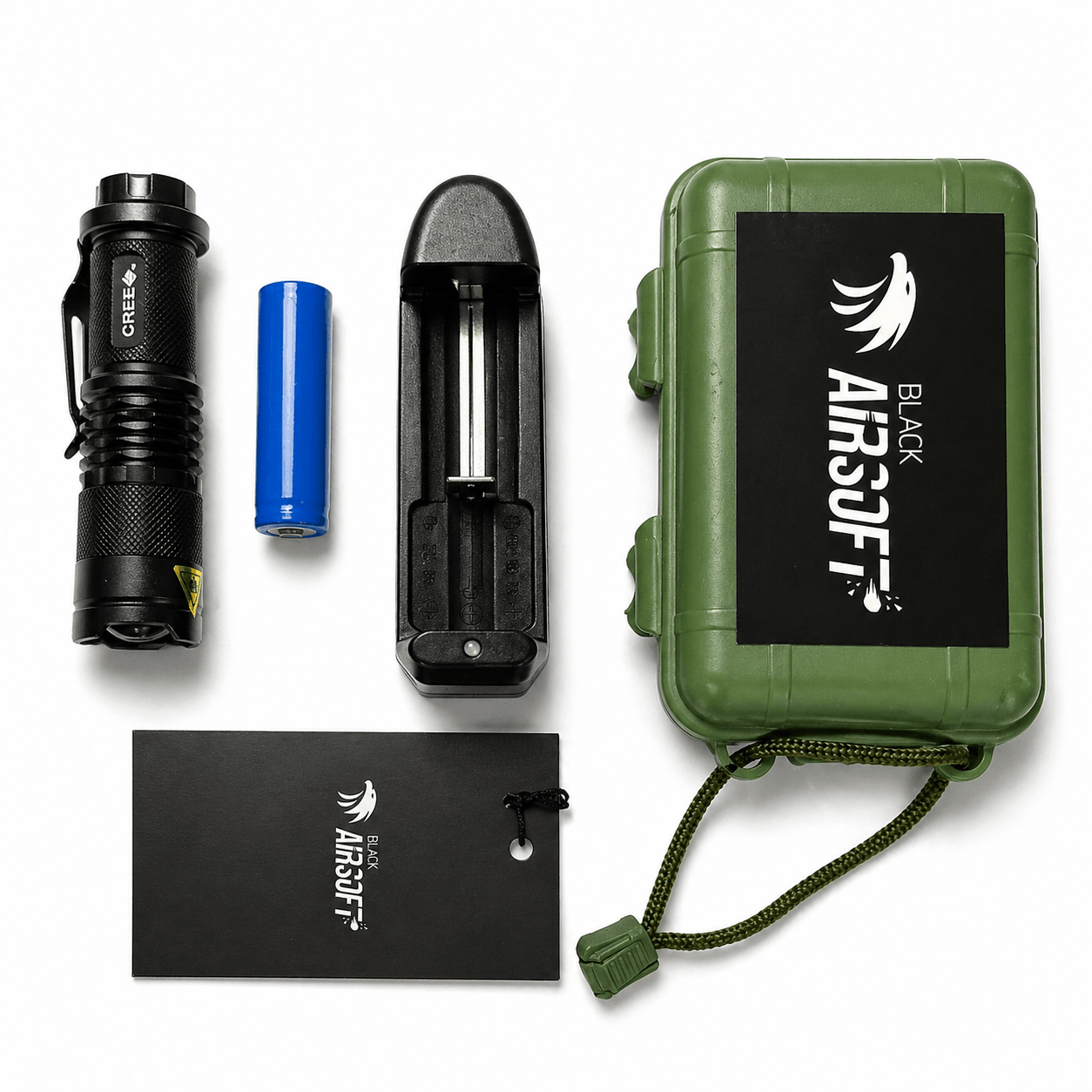 Мини фенер Black Airsoft CREE с презареждаща батерия и зарядно